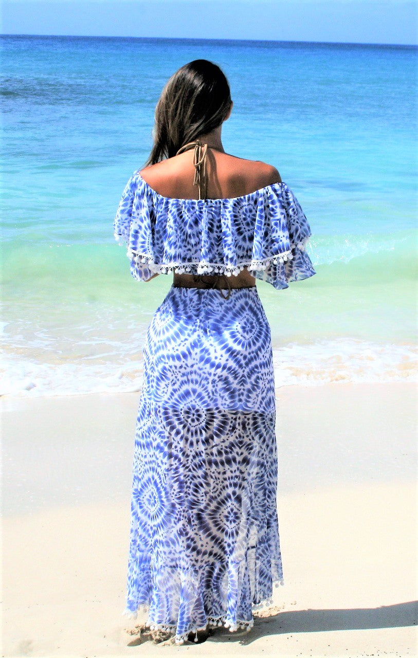 Printed Crop Top with Slit Skirt Wholesale