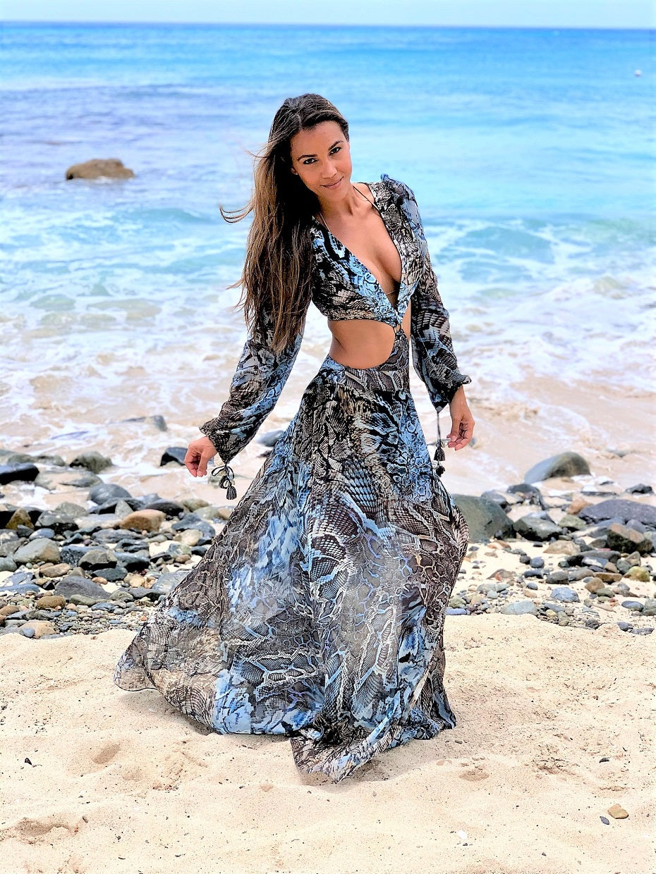 Printed Two Piece Open Waist Dress Wholesale