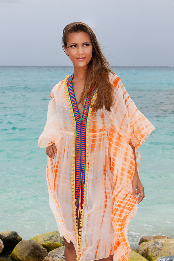 Open Front Kaftan with Pom Poms